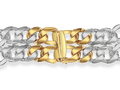 ID Figaro Solid White/Yellow/Rose Gold Handmade Bracelet , 23mm, 6.5-10 Inch
