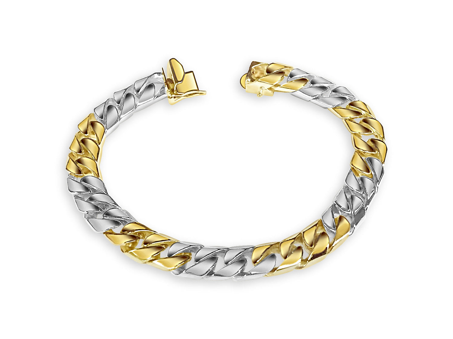 Curb Solid White/Yellow/Rose Gold Handmade Bracelet , 9mm, 6.5-10 Inch