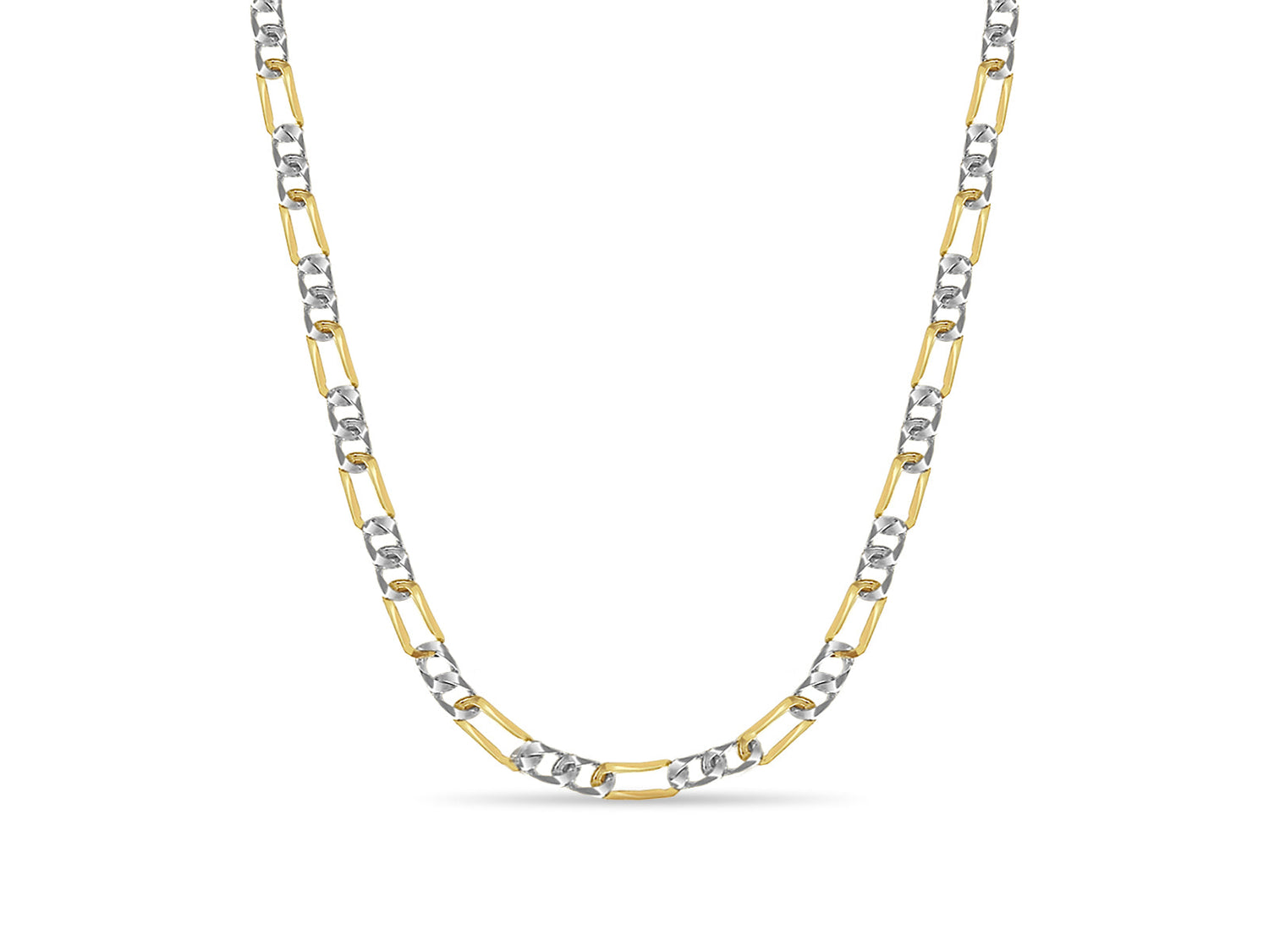 Figaro Solid White/Yellow/Rose Gold Handmade Necklace , 7mm, 16-30 Inch
