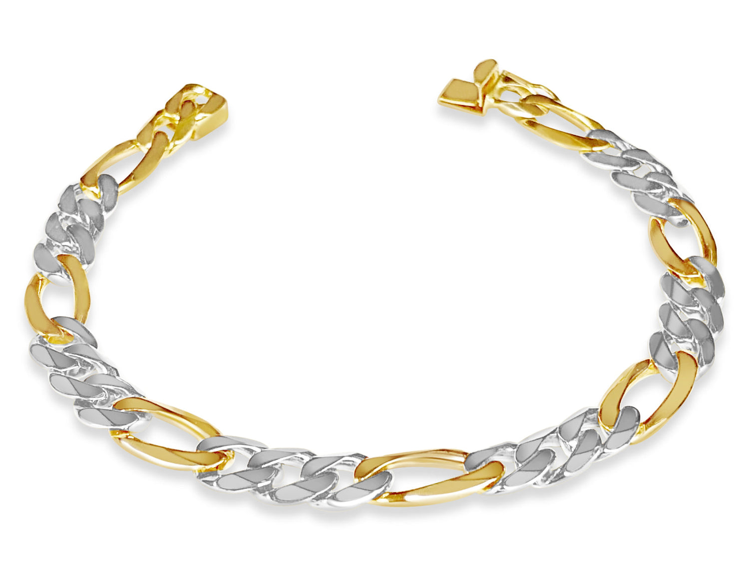 Figaro Solid White/Yellow/Rose Gold Handmade Bracelet , 9mm, 6.5-10 Inch