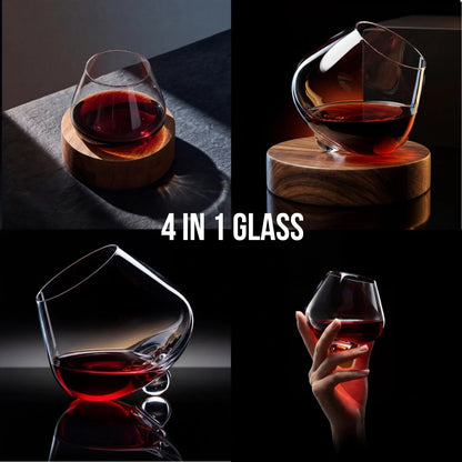 Kami Rotating Crystal Wine Glass &amp; Wooden Coaster
