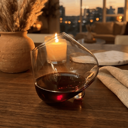 Kami Rotating Crystal Wine Glass &amp; Wooden Coaster