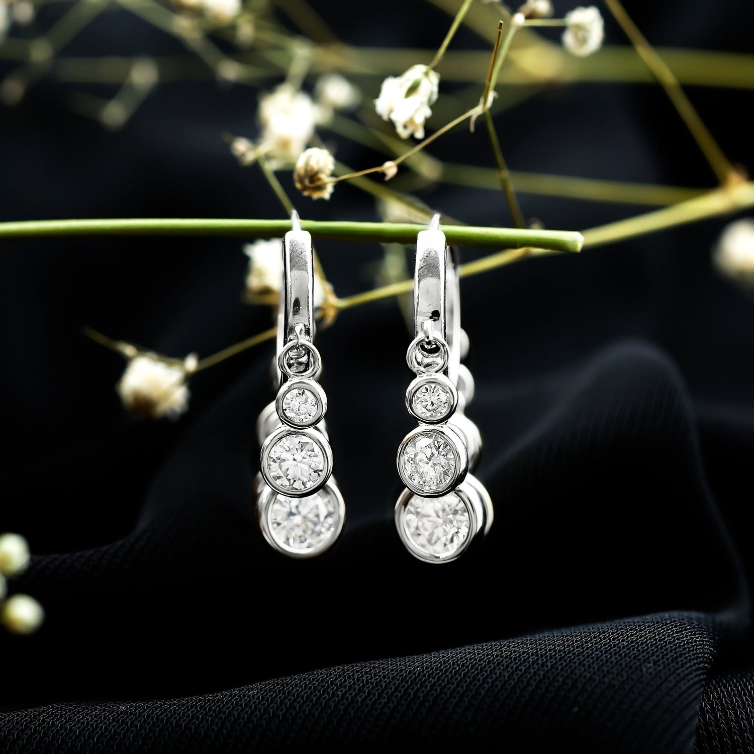 Certified Bezel Set Moissanite Hoop Dangle Earrings