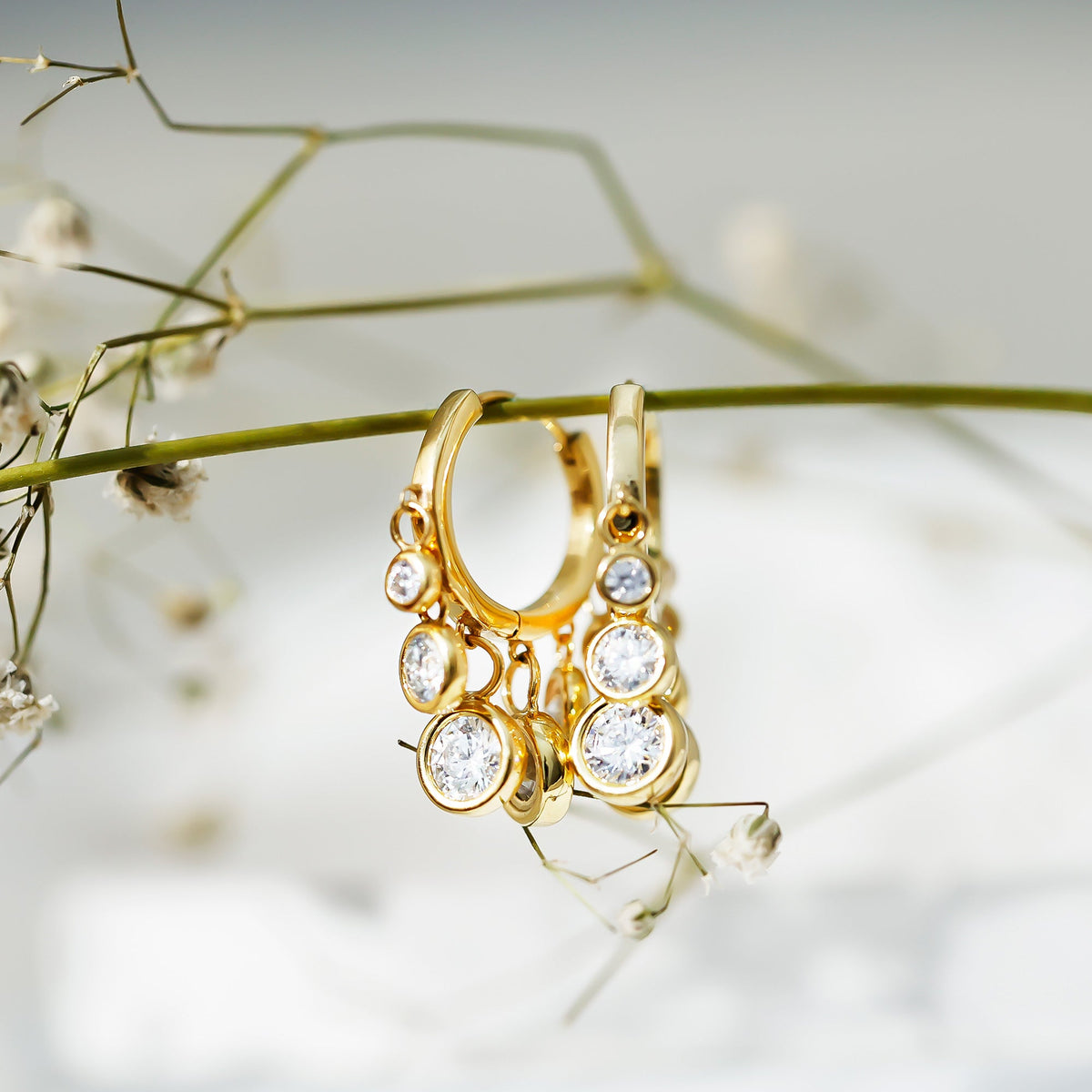 Certified Bezel Set Moissanite Hoop Dangle Earrings