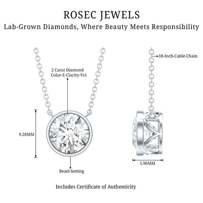 Bezel Set IGI Certified 2 Carat Lab Grown Diamond Solitaire Necklace