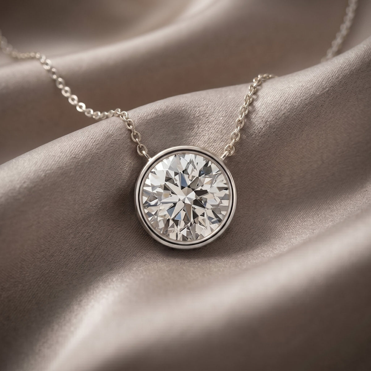 Bezel Set IGI Certified 2 Carat Lab Grown Diamond Solitaire Necklace