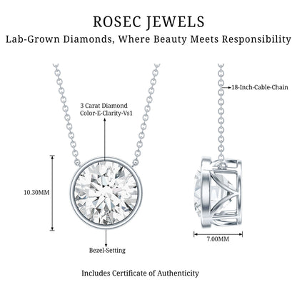 IGI Certified 3 Carat Lab Grown Diamond Solitaire Necklace for Women