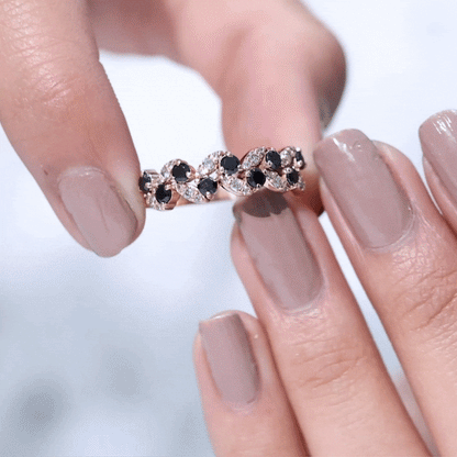 Black Onyx and Diamond Half Eternity Leaf Band for Women