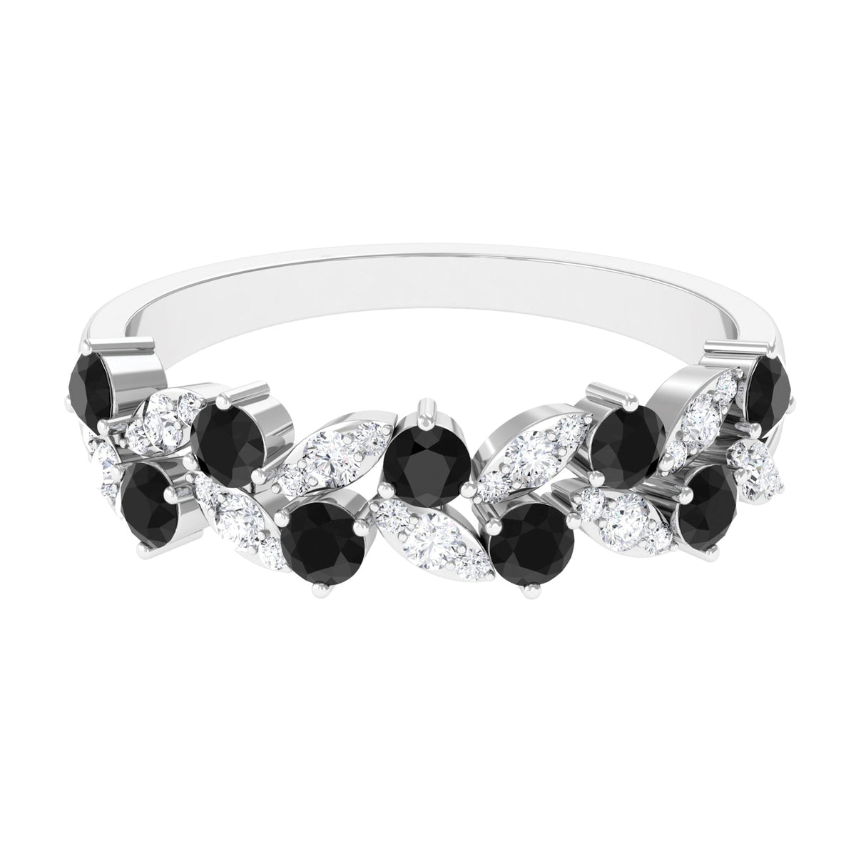Black Onyx and Diamond Half Eternity Leaf Band for Women