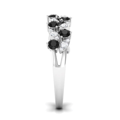 Black Onyx and Diamond Half Eternity Leaf Band for Women