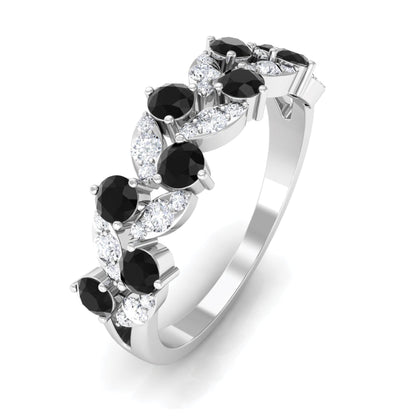 Black Onyx and Diamond Half Eternity Leaf Band for Women