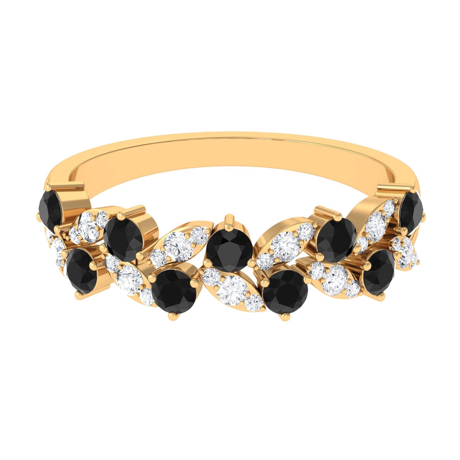 Black Onyx and Diamond Half Eternity Leaf Band for Women