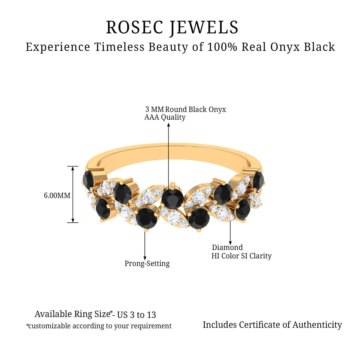 Black Onyx and Diamond Half Eternity Leaf Band for Women