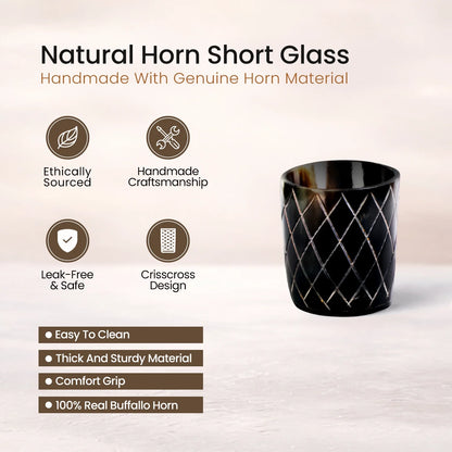 Whiskey Shot Cups Set Crisscross Pattern Real Ox Horn 6.5 oz, Pack 4, 8 &amp; 12