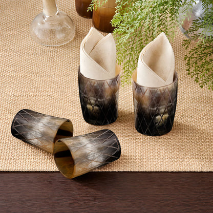 Whiskey Shot Cups Set Crisscross Pattern Real Ox Horn 6.5 oz, Pack 4, 8 &amp; 12