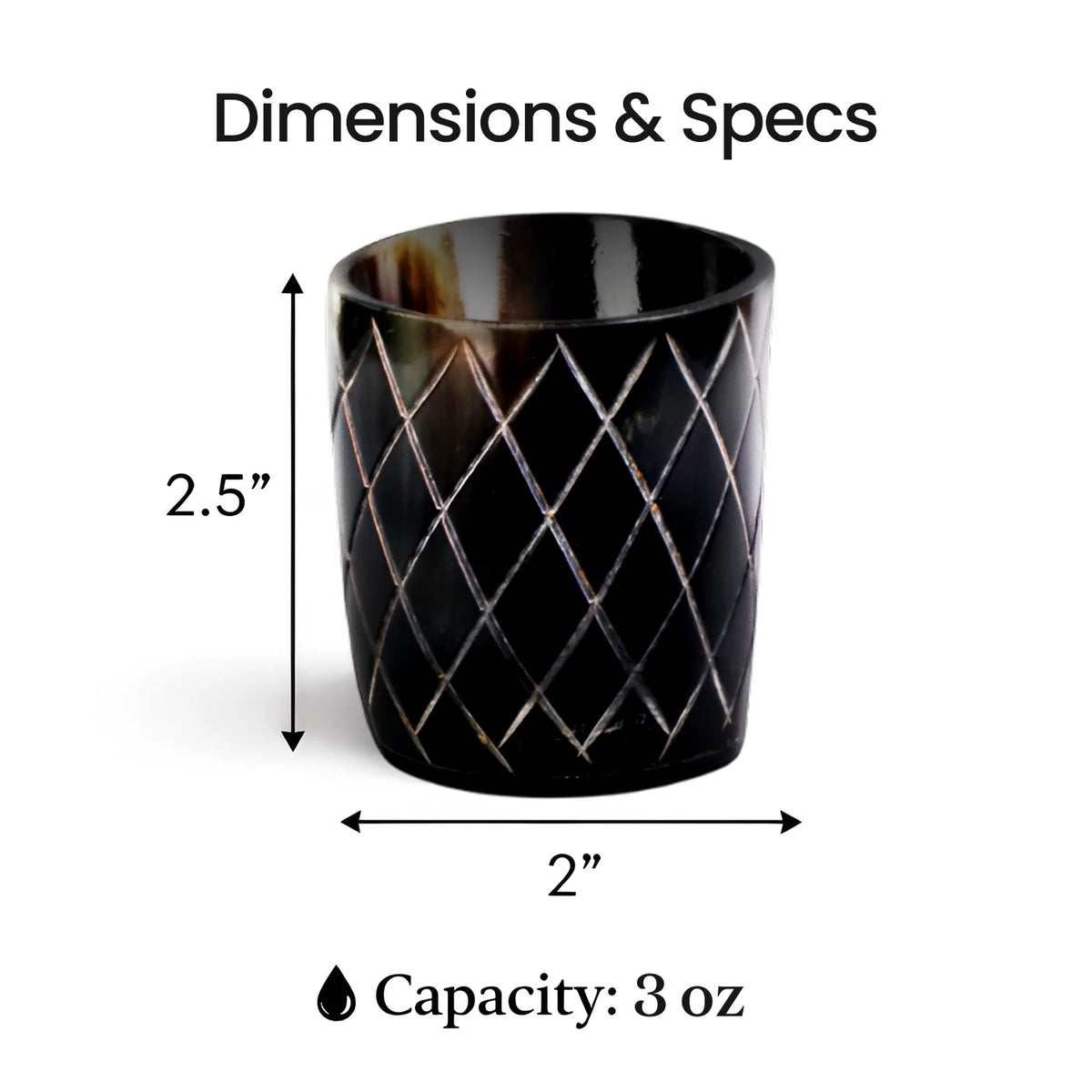 Whiskey Shot Cups Set Crisscross Pattern Real Ox Horn 6.5 oz, Pack 4, 8 &amp; 12