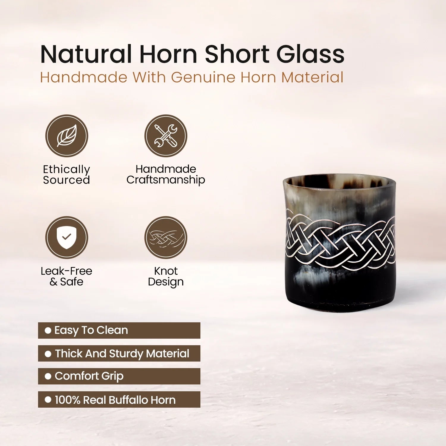 Whiskey Shot Cups Set Knot Pattern Real Ox Horn 6.5 oz, Pack 4, 8 &amp; 12
