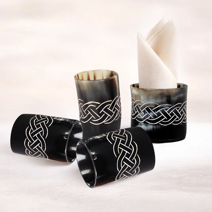 Whiskey Shot Cups Set Knot Pattern Real Ox Horn 6.5 oz, Pack 4, 8 &amp; 12