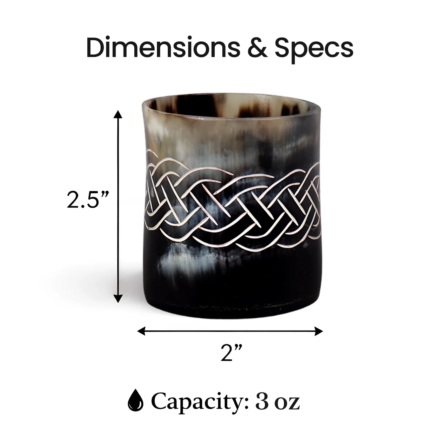 Whiskey Shot Cups Set Knot Pattern Real Ox Horn 6.5 oz, Pack 4, 8 &amp; 12