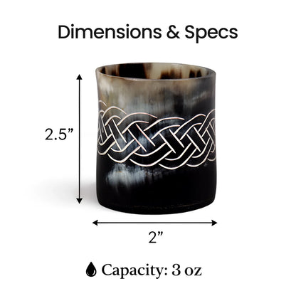 Whiskey Shot Cups Set Knot Pattern Real Ox Horn 6.5 oz, Pack 4, 8 &amp; 12