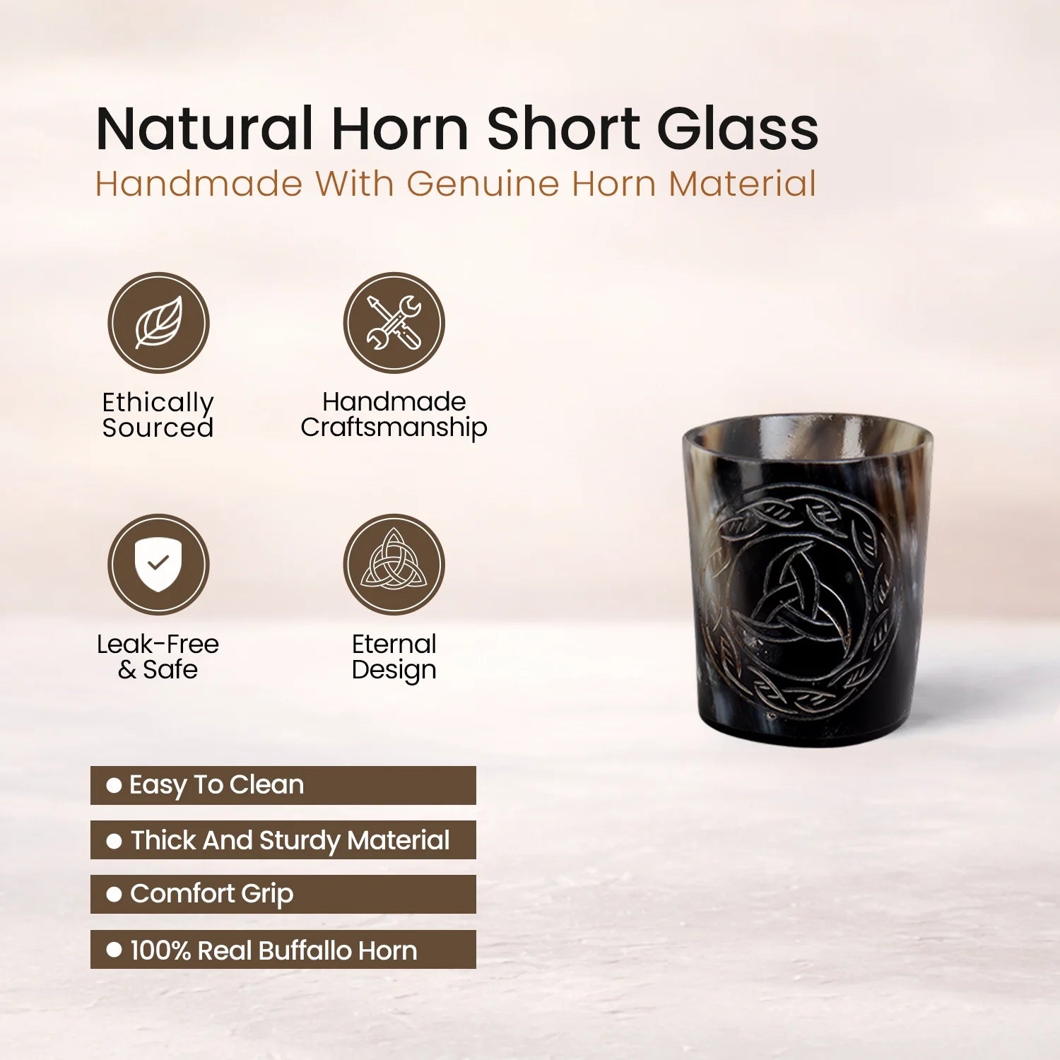 Whiskey Shot Cups Set Eternal Pattern Real Ox Horn 6.5 oz, Pack 4, 8 &amp; 12