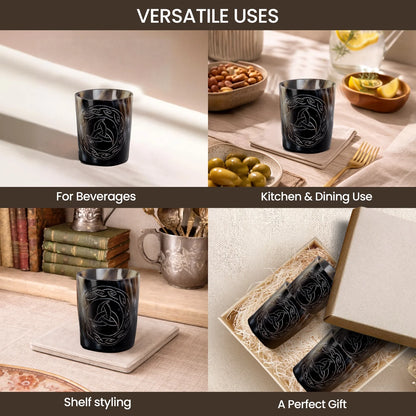 Whiskey Shot Cups Set Eternal Pattern Real Ox Horn 6.5 oz, Pack 4, 8 &amp; 12