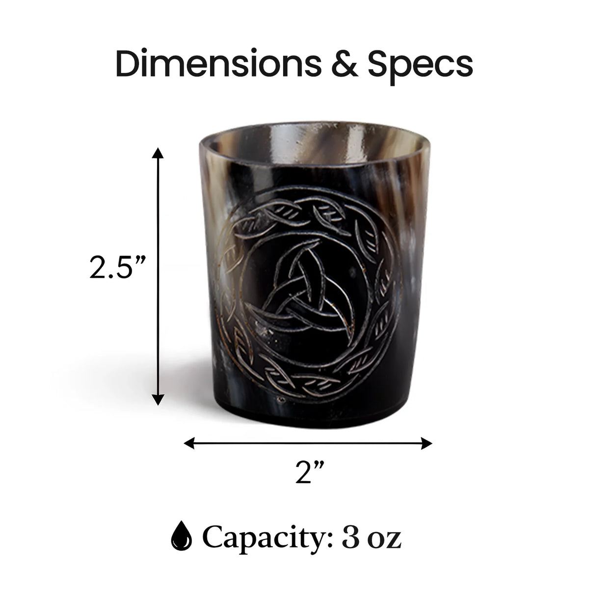 Whiskey Shot Cups Set Eternal Pattern Real Ox Horn 6.5 oz, Pack 4, 8 &amp; 12