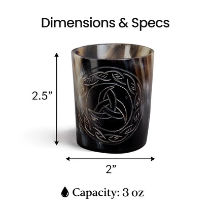 Whiskey Shot Cups Set Eternal Pattern Real Ox Horn 6.5 oz, Pack 4, 8 &amp; 12