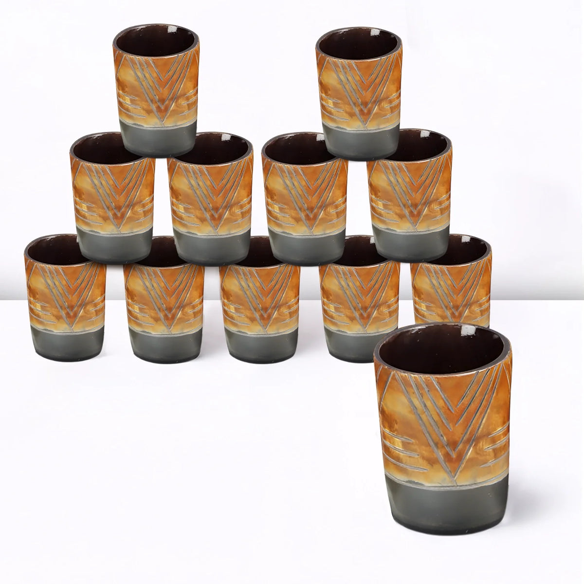 Whiskey Shot Cups Set Chevron Pattern Real Ox Horn 6.5 oz, Pack 4, 8 &amp; 12