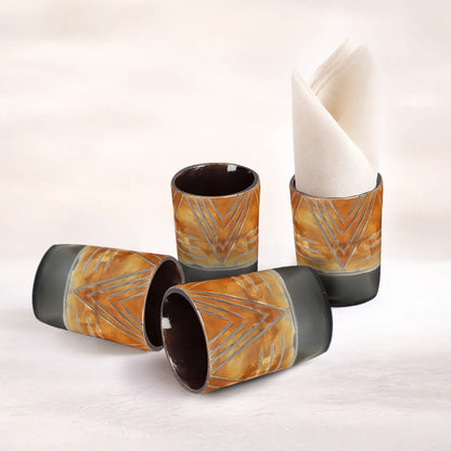 Whiskey Shot Cups Set Chevron Pattern Real Ox Horn 6.5 oz, Pack 4, 8 &amp; 12