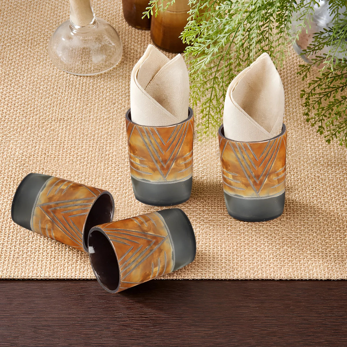 Whiskey Shot Cups Set Chevron Pattern Real Ox Horn 6.5 oz, Pack 4, 8 &amp; 12
