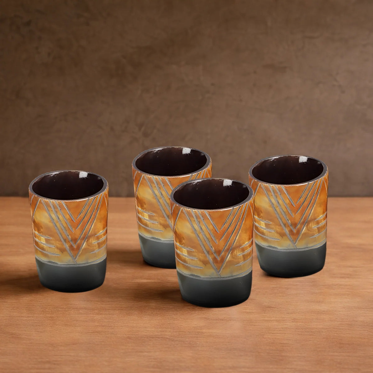 Whiskey Shot Cups Set Chevron Pattern Real Ox Horn 6.5 oz, Pack 4, 8 &amp; 12