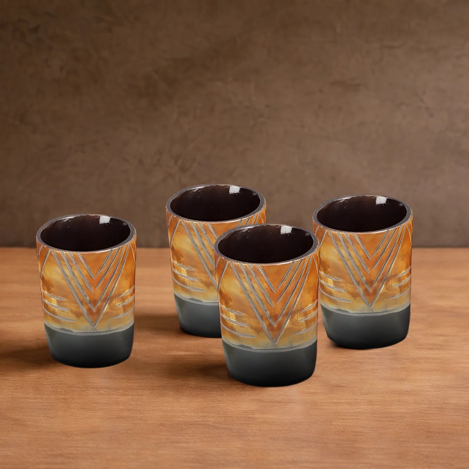 Whiskey Shot Cups Set Chevron Pattern Real Ox Horn 6.5 oz, Pack 4, 8 &amp; 12