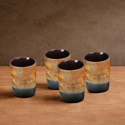 Whiskey Shot Cups Set Chevron Pattern Real Ox Horn 6.5 oz, Pack 4, 8 &amp; 12