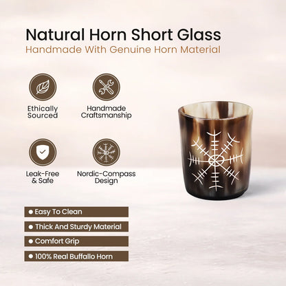 Whiskey Shot Cups Set Nordic Compass Pattern Real Ox Horn 6.5 oz, Pack 4, 8 &amp; 12