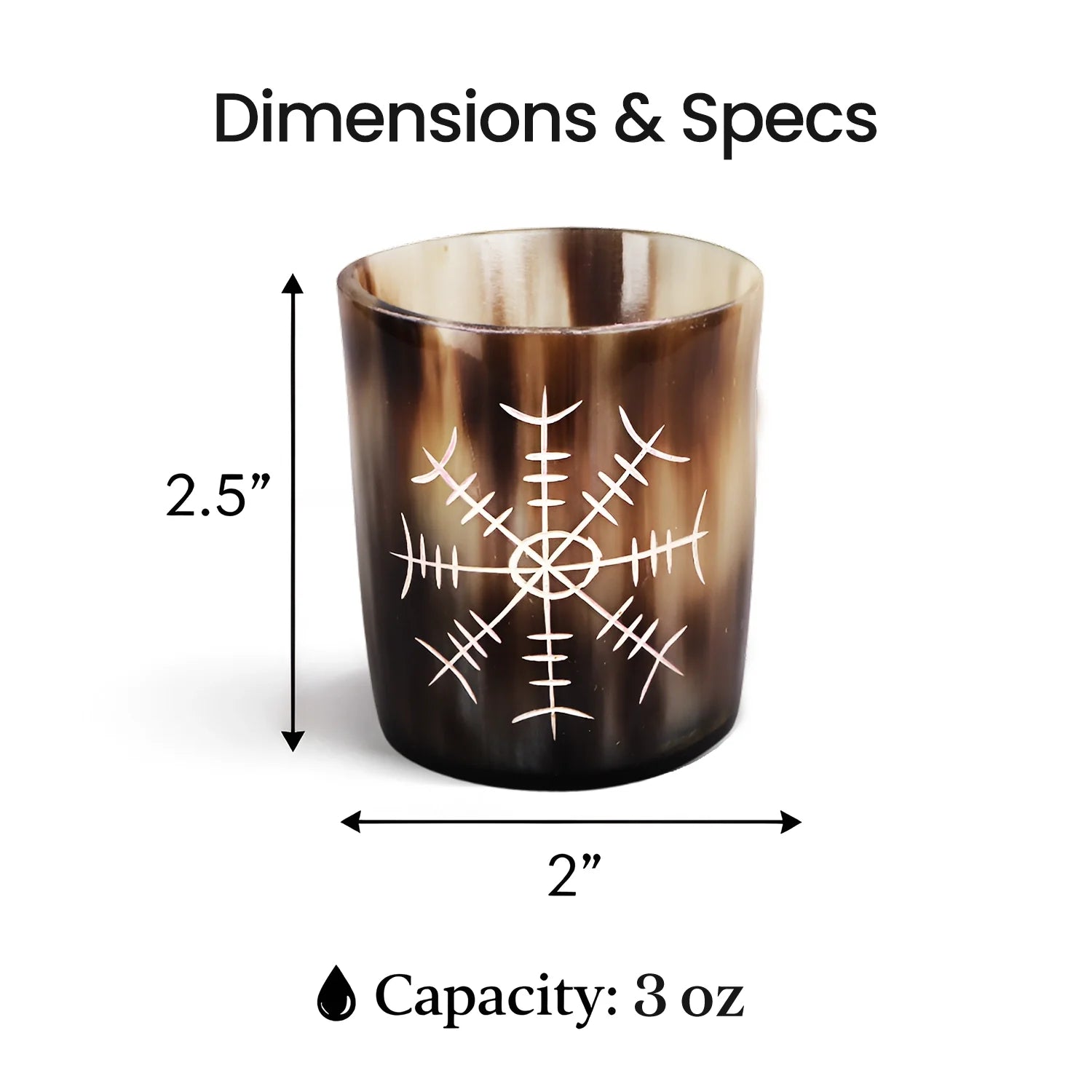 Whiskey Shot Cups Set Nordic Compass Pattern Real Ox Horn 6.5 oz, Pack 4, 8 &amp; 12