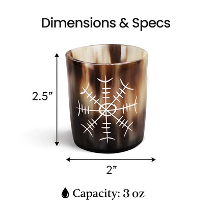 Whiskey Shot Cups Set Nordic Compass Pattern Real Ox Horn 6.5 oz, Pack 4, 8 &amp; 12
