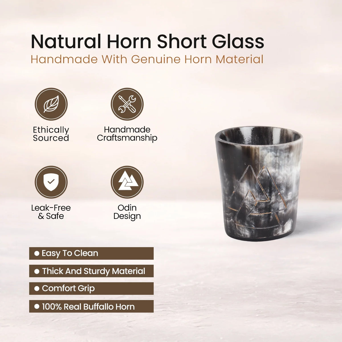 Whiskey Shot Cups Set Odin Pattern Real Ox Horn 6.5 oz, Pack 4, 8 &amp; 12