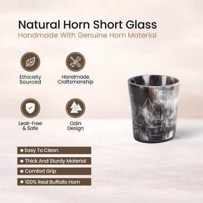 Whiskey Shot Cups Set Odin Pattern Real Ox Horn 6.5 oz, Pack 4, 8 &amp; 12