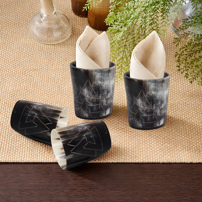 Whiskey Shot Cups Set Odin Pattern Real Ox Horn 6.5 oz, Pack 4, 8 &amp; 12