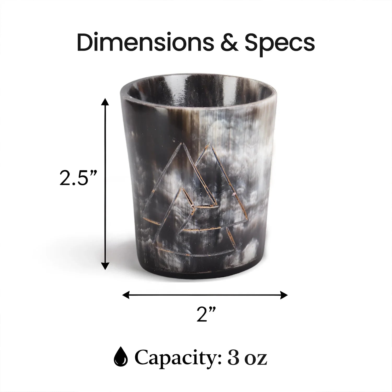 Whiskey Shot Cups Set Odin Pattern Real Ox Horn 6.5 oz, Pack 4, 8 &amp; 12