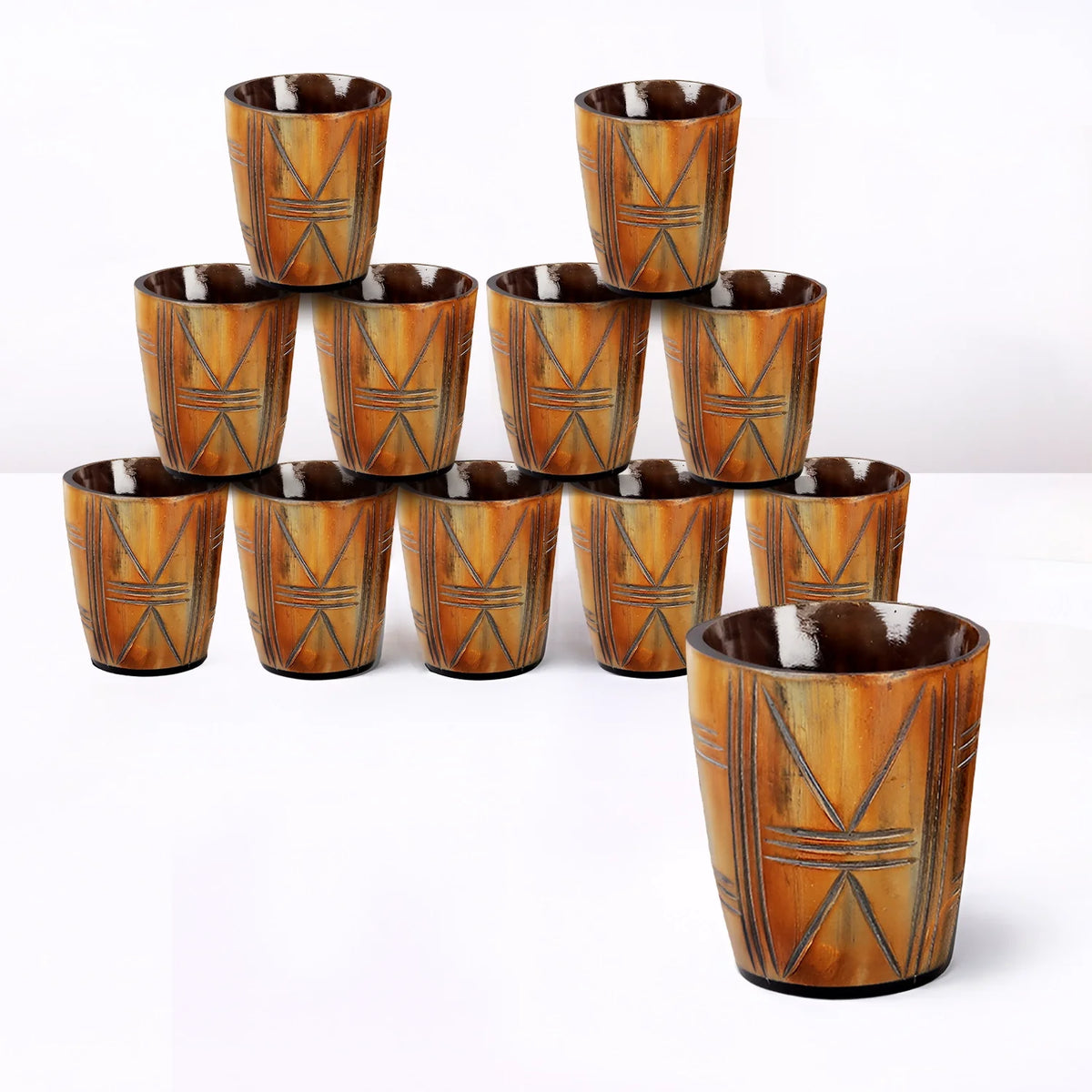 Whiskey Shot Cups Set Crossroad Pattern Real Ox Horn 6.5 oz, Pack 4, 8 &amp; 12