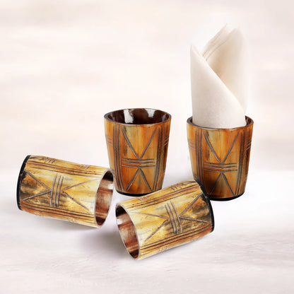 Whiskey Shot Cups Set Crossroad Pattern Real Ox Horn 6.5 oz, Pack 4, 8 &amp; 12