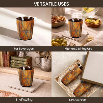 Whiskey Shot Cups Set Crossroad Pattern Real Ox Horn 6.5 oz, Pack 4, 8 &amp; 12