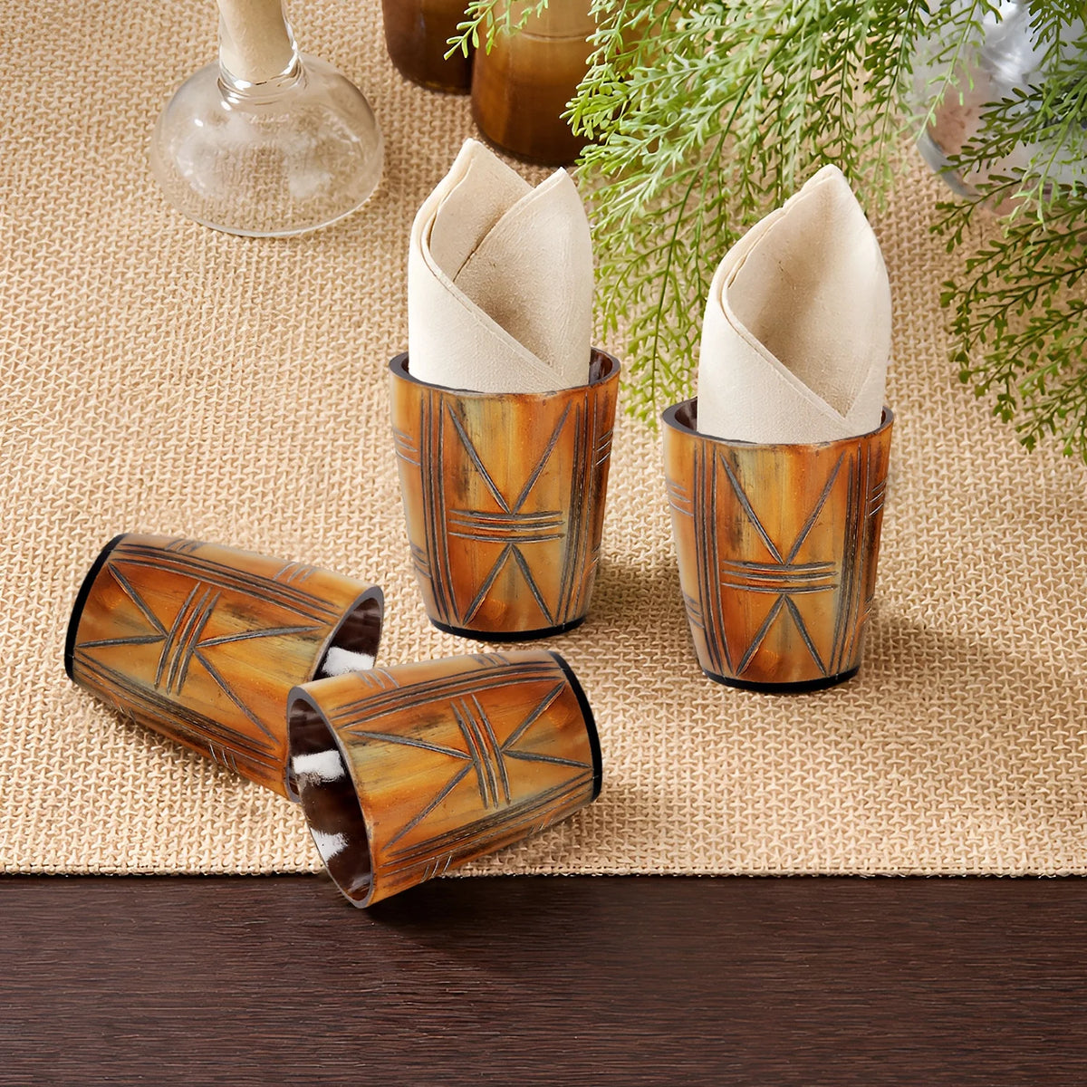 Whiskey Shot Cups Set Crossroad Pattern Real Ox Horn 6.5 oz, Pack 4, 8 &amp; 12