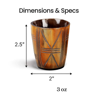 Whiskey Shot Cups Set Crossroad Pattern Real Ox Horn 6.5 oz, Pack 4, 8 &amp; 12