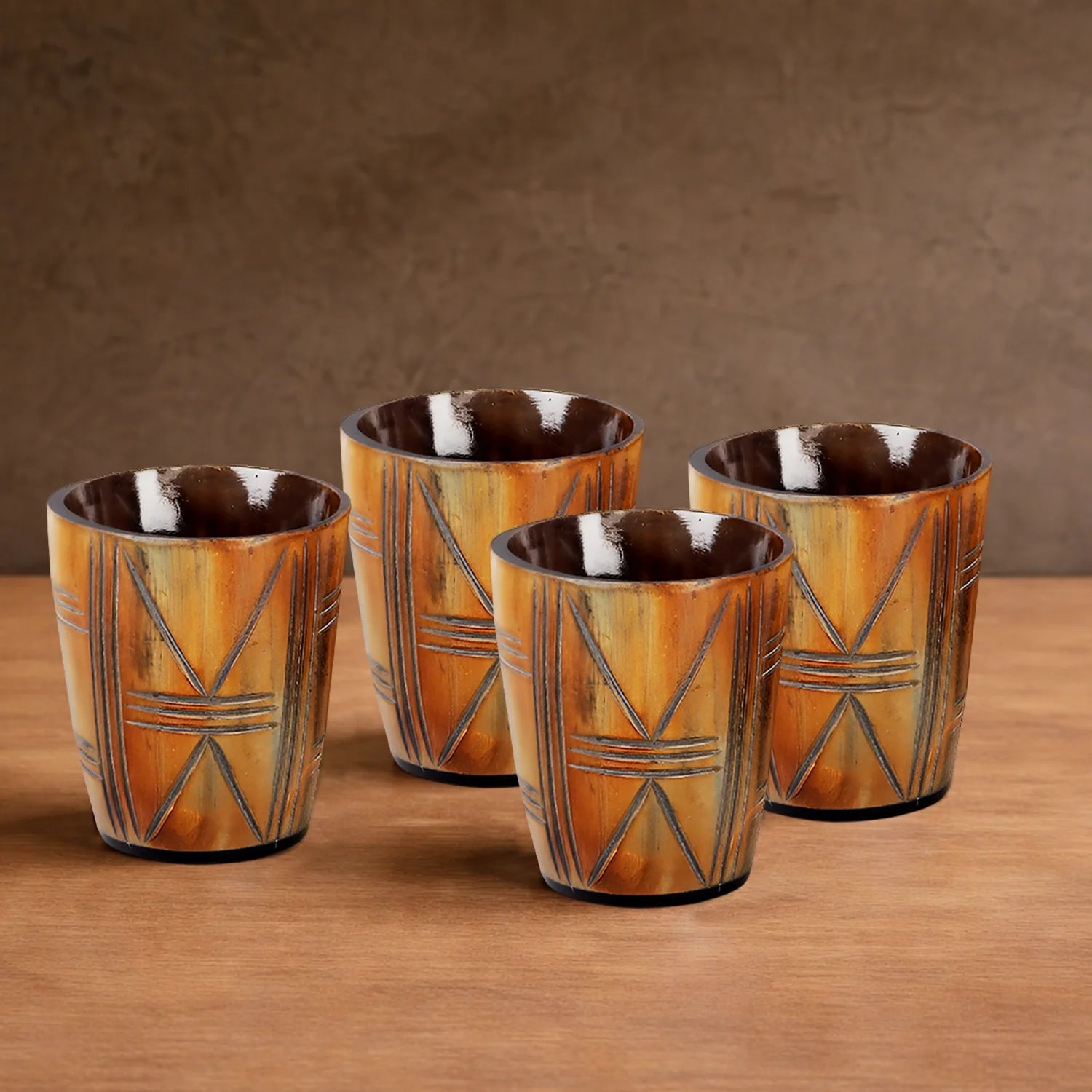 Whiskey Shot Cups Set Crossroad Pattern Real Ox Horn 6.5 oz, Pack 4, 8 &amp; 12