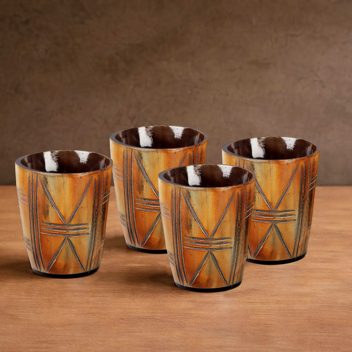 Whiskey Shot Cups Set Crossroad Pattern Real Ox Horn 6.5 oz, Pack 4, 8 &amp; 12