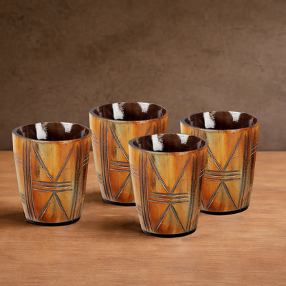 Whiskey Shot Cups Set Crossroad Pattern Real Ox Horn 6.5 oz, Pack 4, 8 &amp; 12
