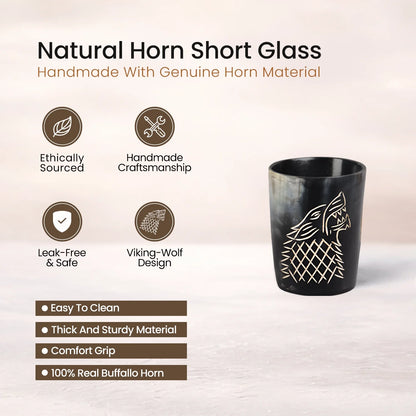 Whiskey Shot Cups Set Viking Wolf Pattern Real Ox Horn 6.5 oz, Pack 4, 8 &amp; 12
